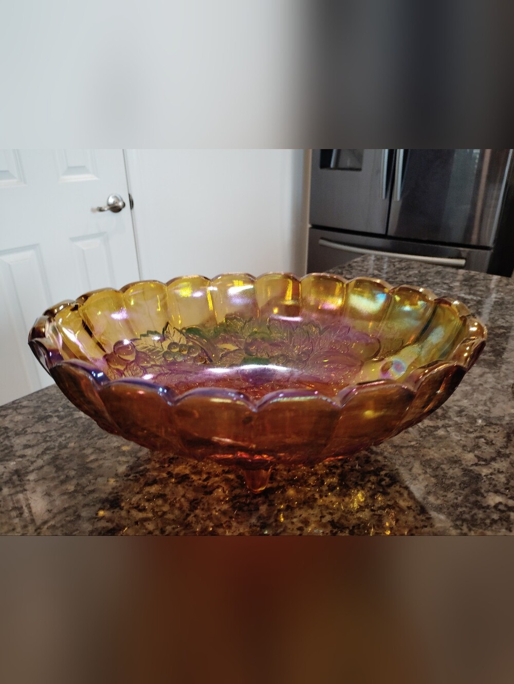 Iridescent Carnival Glass Scalloped Bowl - Gold